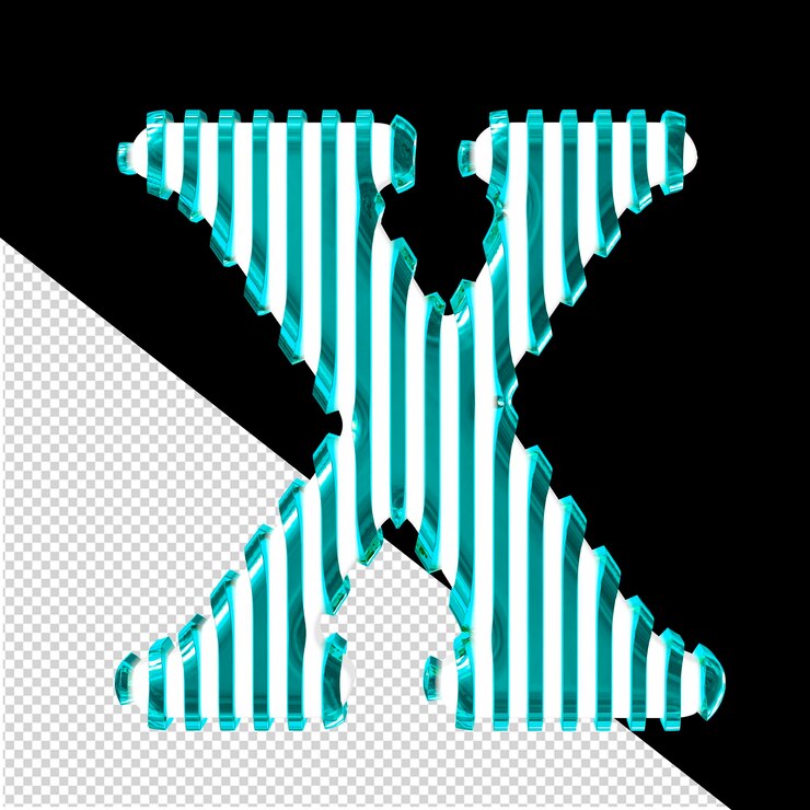 PSD bílý 3d symbol s tyrkysovými vertikálními ultratenkými pásky, písmeno x