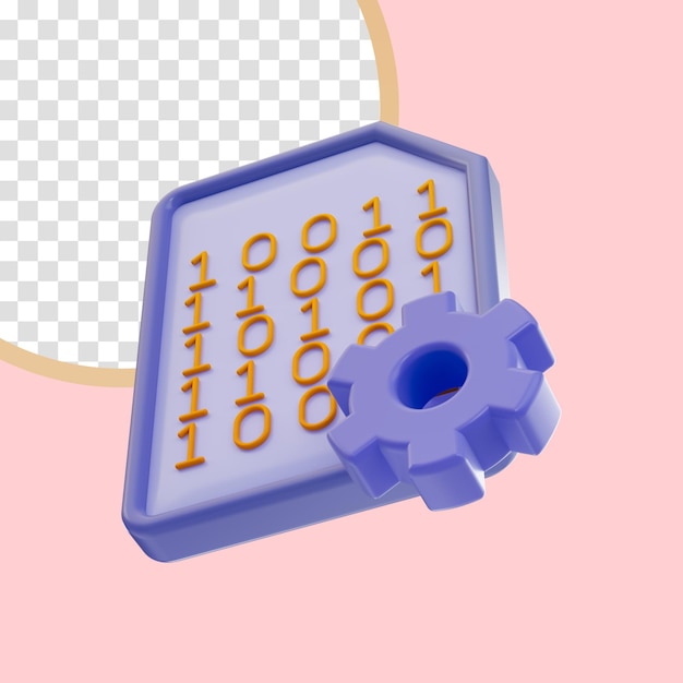 Binäres Einstellungssymbol 3D-Renderkonzept für Anwendungen, Programme, Websites, Netzwerkgehirn
