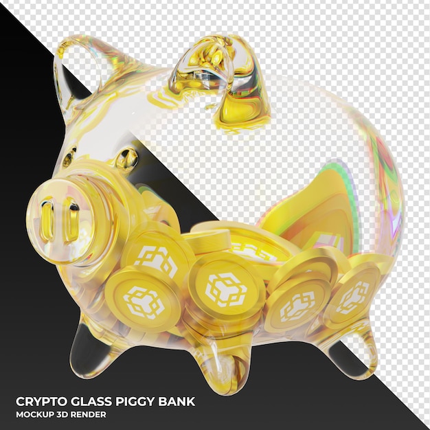 Binance Coin BNB moneda en vidrio transparente alcancía renderizado 3d