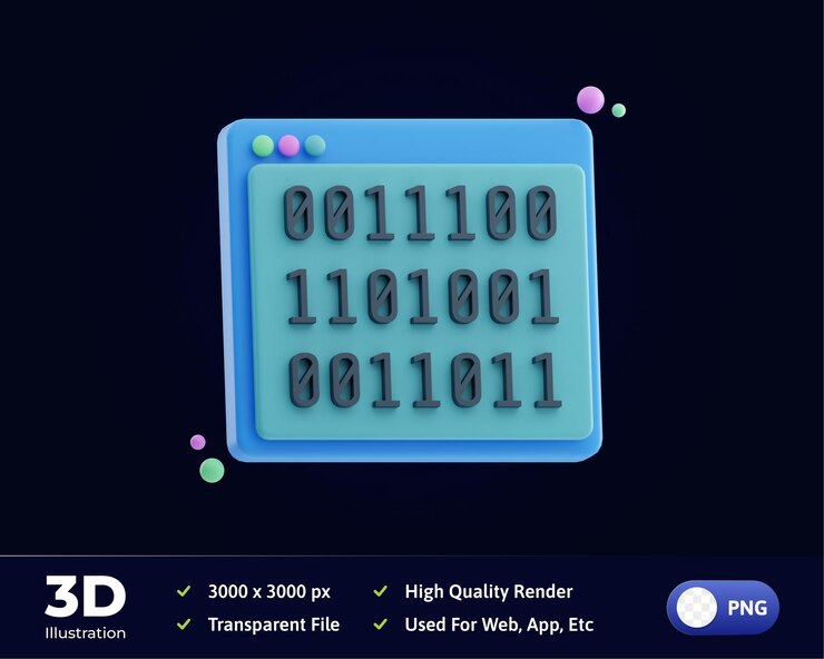 PSD binary code digitalization 3d illustration