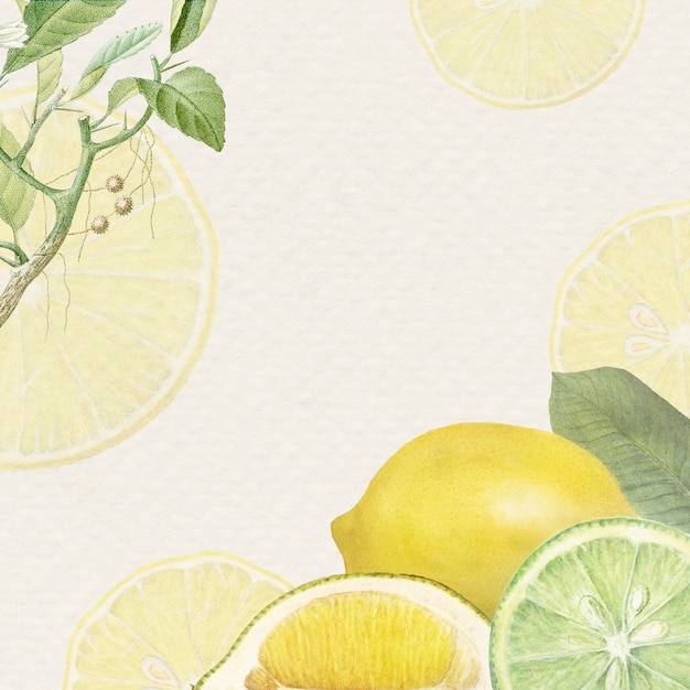 Bingkai bermotif lemon segar alami digambar tangan