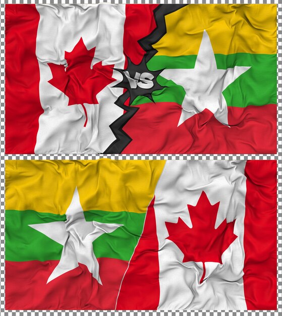 Birmania contra Canadá Media bandera combinada con textura 3D de la tela
