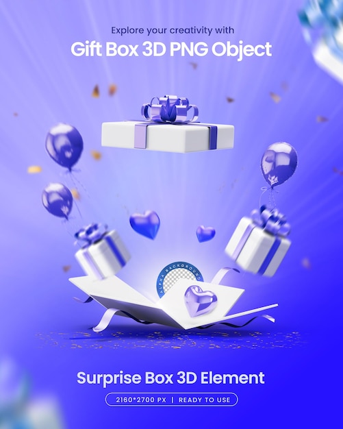 Birthday Blast Surprise Gift Box Elementi 3D I media sociali isolati