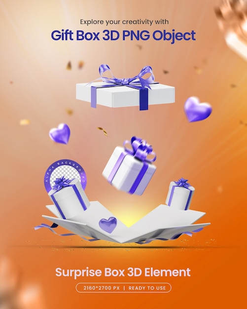 Birthday Blast Surprise Gift Box Elementi 3D I media sociali isolati