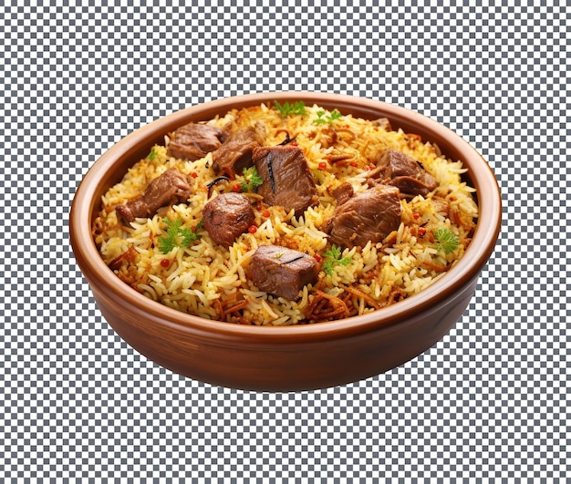 PSD biryani de mouton délicieux et épicé parfumé isolé sur fond blanc