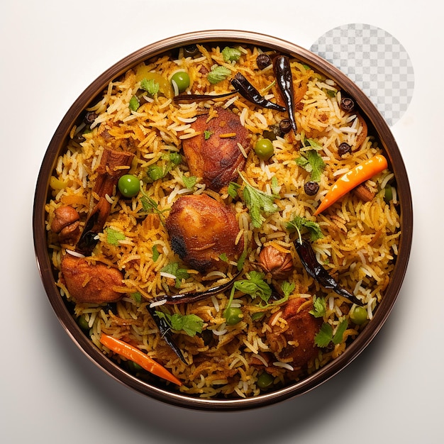 PSD biryani un plat de riz mixte avec ses origines parmi t sur un fond transparent