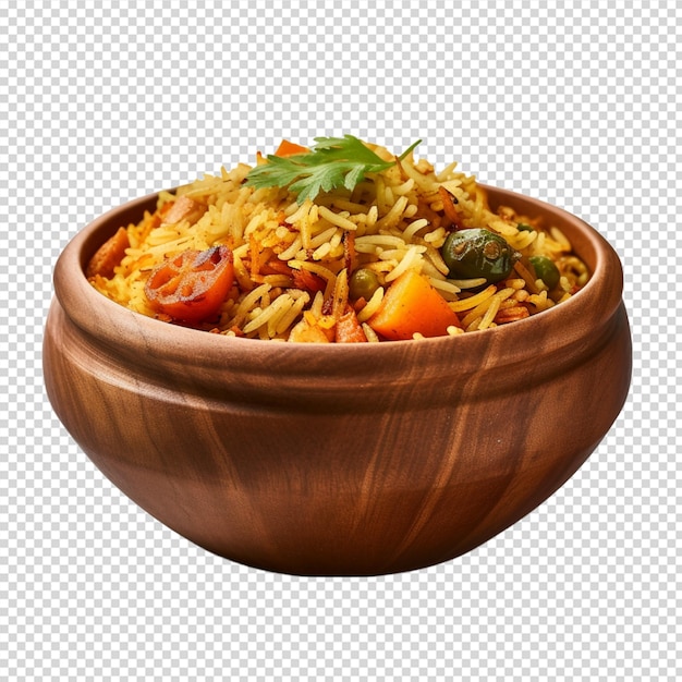 biryani vegetal delicioso en un cuenco en blanco