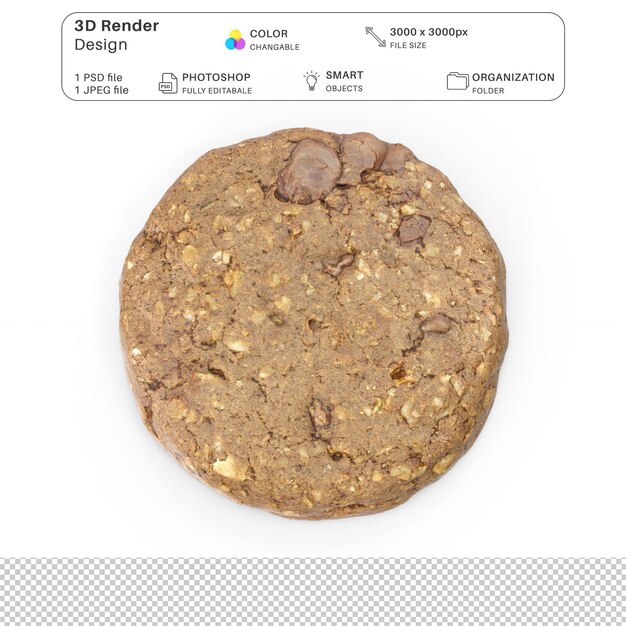 Biscoito com aveia e chocolate mordido modelagem 3d arquivo psd biscoitos realistas