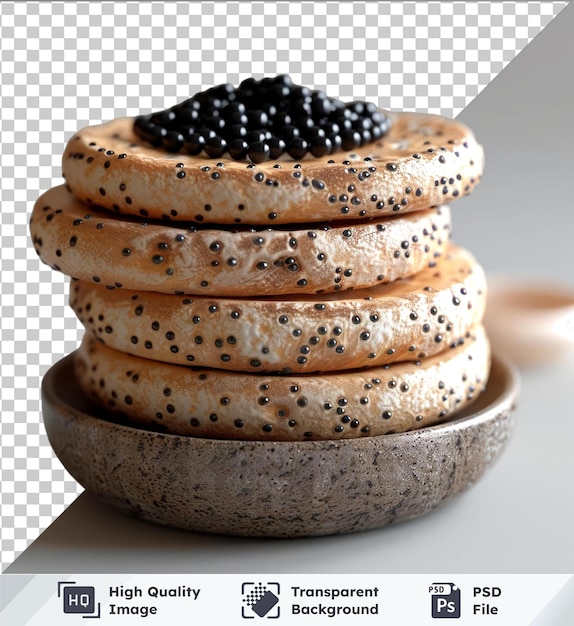 PSD biscoitos salgados com caviar preto em um prato