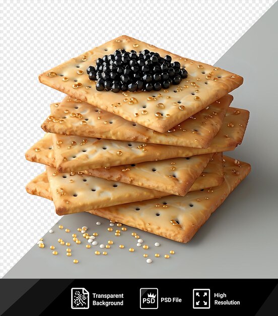 PSD biscoitos salgados incríveis com caviar preto em um fundo cinza png psd