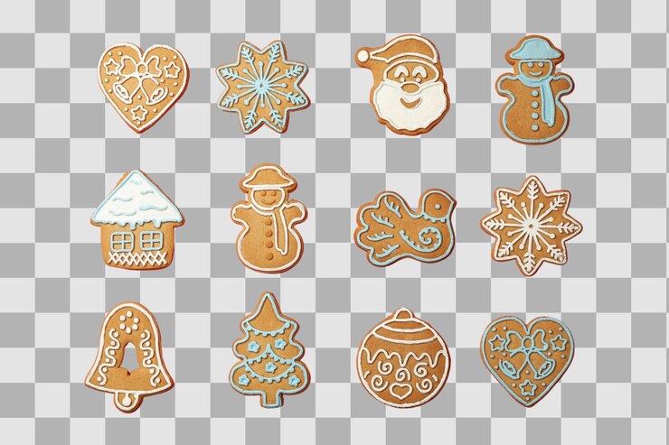 PSD biscotti di natale png una serie di biscotti di diverse forme isolati su uno sfondo bianco