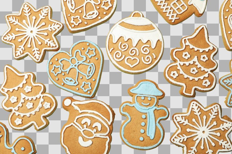 PSD biscotti di natale png una serie di biscotti di diverse forme isolati su uno sfondo bianco