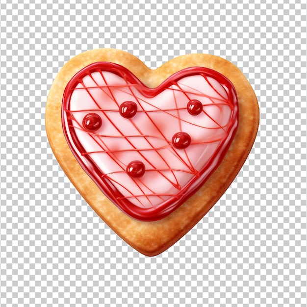 PSD biscuit au sucre en forme de coeur avec glaçage rouge brillant dessert de la saint-valentin amour romantique produits de boulangerie illustration réaliste sur fond transparent png voir moins