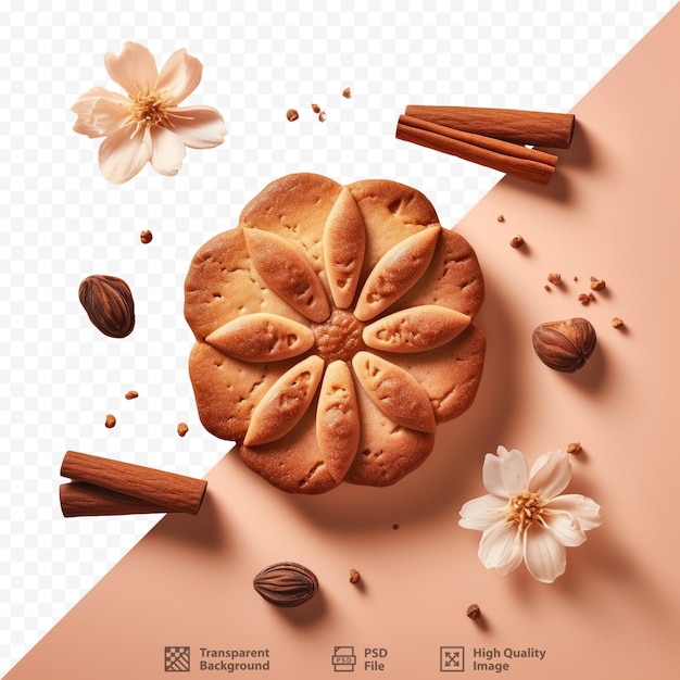 PSD un biscuit avec une fleur dessus et une fleur en bas.