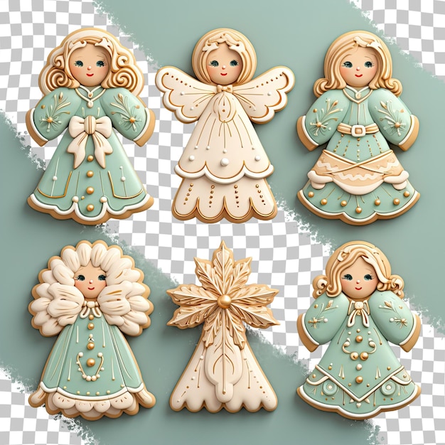 PSD des biscuits d'ange de noël représentés dans une collection de clip-art sur un fond transparent