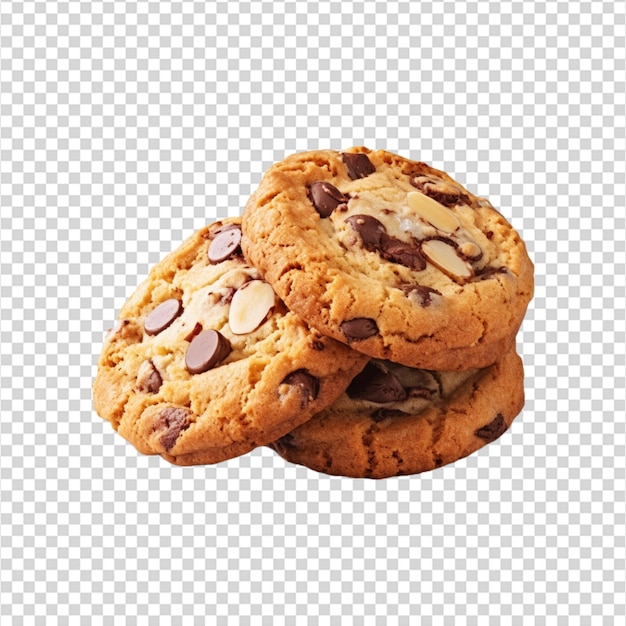 Biscuits au chocolat et aux amandes isolés sur fond transparent