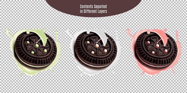 PSD biscuits au chocolat noir oreo isolés sur fond transparent