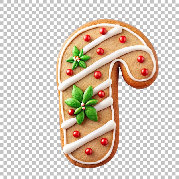 Des biscuits de canne au pain d'épice de Noël avec des ornements de glaçage à l'arrière-plan isolé