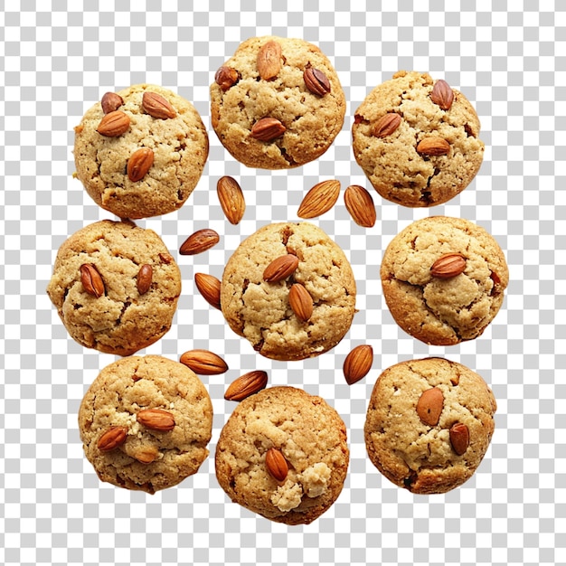 PSD biscuits de céréales avec des amandes isolées sur un fond transparent