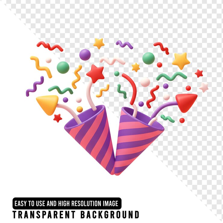 PSD des biscuits en confetti explosant sur un fond transparent pour des célébrations