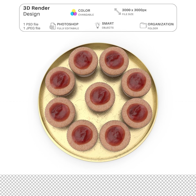 PSD biscuits avec confiture sur un plateau modélisation 3d fichier psd biscuits réalistes