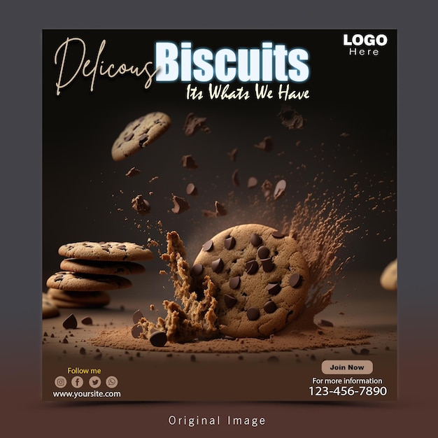 PSD des biscuits délicieux au carré modèle de flyer