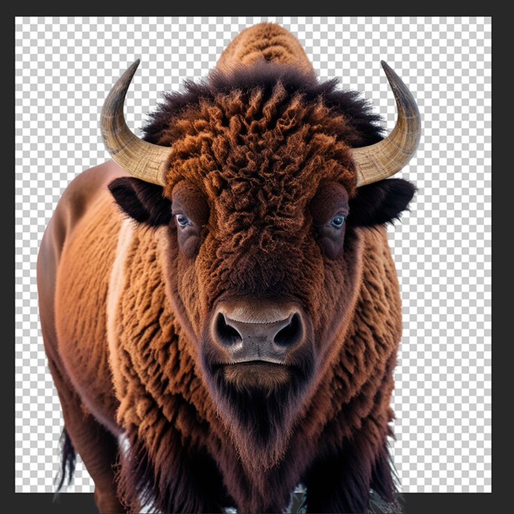 PSD un bisonte con cuernos y cuernos se muestra en esta imagen sobre un fondo blanco