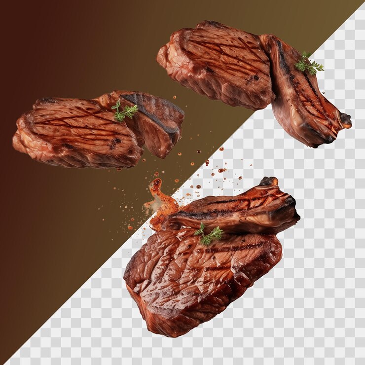 PSD bistec de carne cocida aislado en un fondo transparente