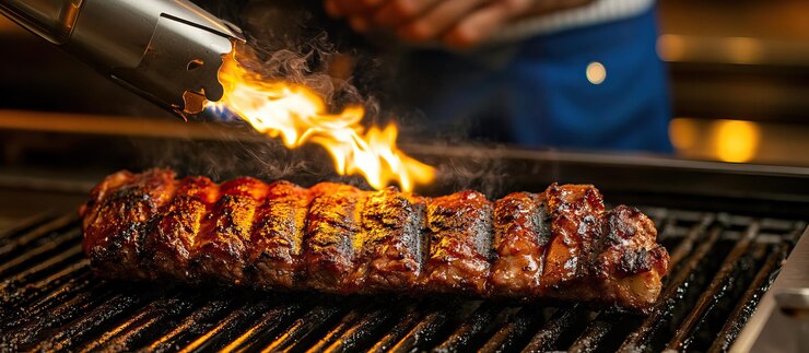 PSD bistec a la parrilla en llamas