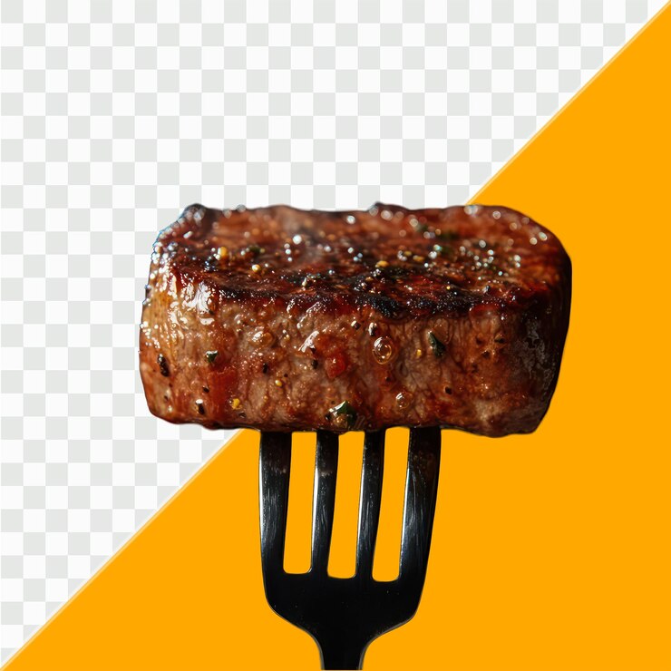 PSD bistec a la parrilla en un tenedor