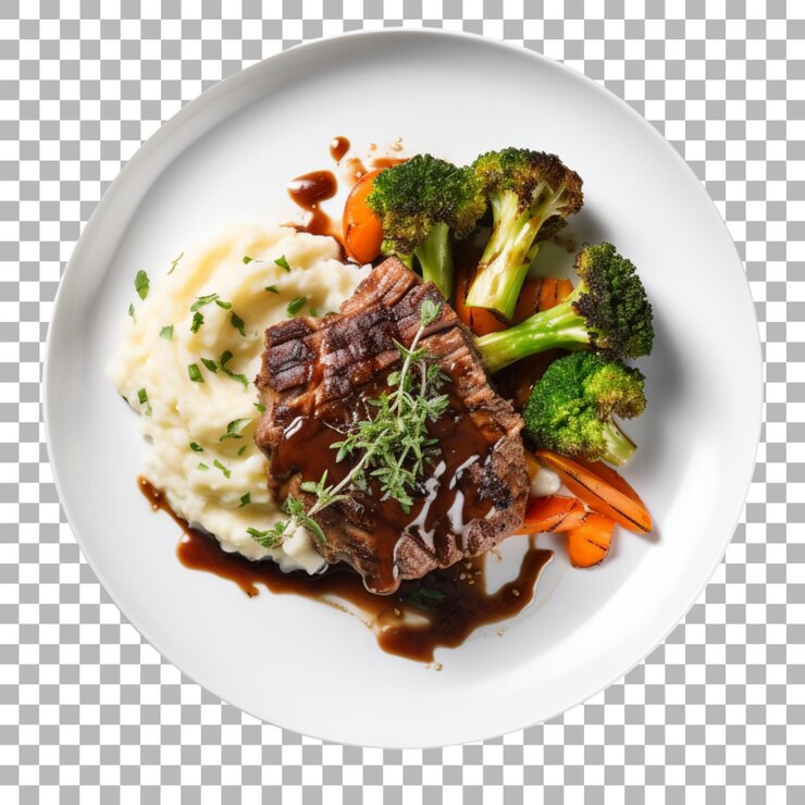 PSD bistec en un plato sobre un fondo transparente
