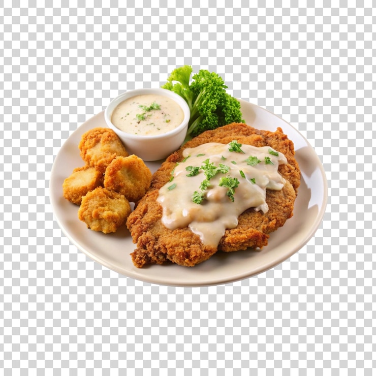 PSD bistec de pollo frito sobre un fondo transparente