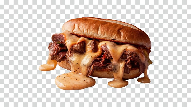 bistec de queso con queso derretido aislado sobre un fondo transparente