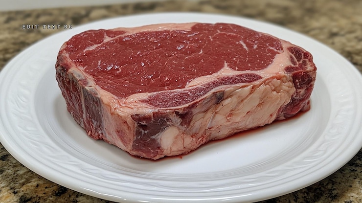 PSD bistecca di ribeye cruda su piatto bianco