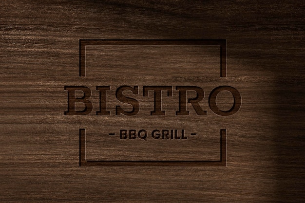 Bistro-restaurant-business-logo-psd-vorlage im geprägten holzstil