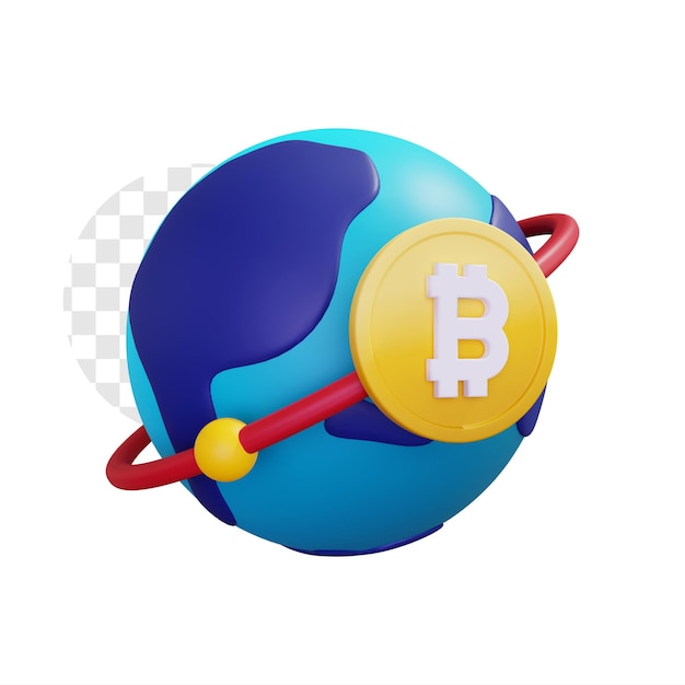 Bitcoin 3d avec illustration de concept de globe