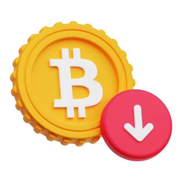 Bitcoin abajo icono 3D aislado en el fondo blanco