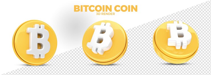 PSD bitcoin btc cryptocurrency coin realista 3d render aislado para composición