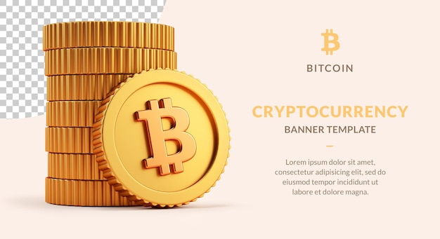 Bitcoin BTC pila de monedas aisladas para un fondo de volante de marketing con espacio de copia en 3D Render