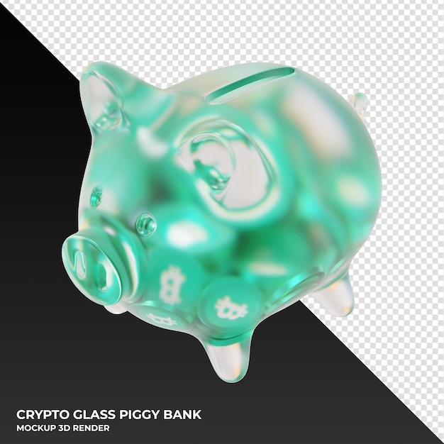 Bitcoin cash bch sparschwein aus glas mit kryptomünzen 3d-darstellung