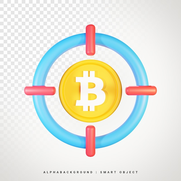 bitcoin, cible, 3d, icône, illustration