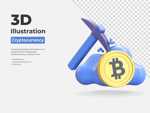 Bitcoin cloud mining icône symbole de crypto-monnaie illustration de rendu 3d