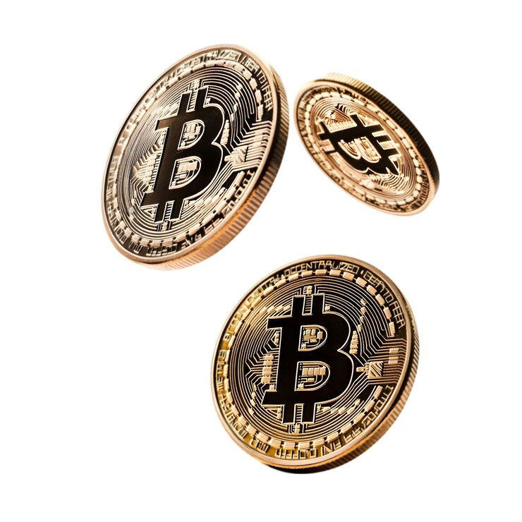 PSD bitcoin coins in the air