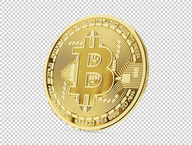 PSD bitcoin dourado, isolado, renderização 3d