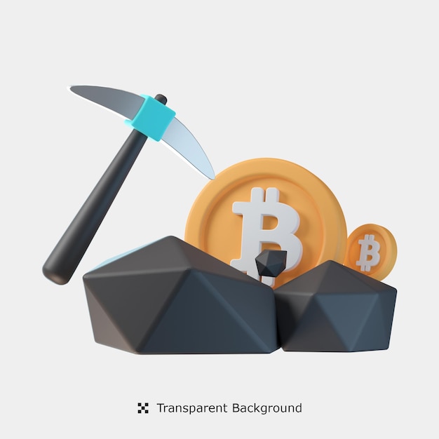 PSD bitcoin, exploitation minière, 3d, icône, illustration