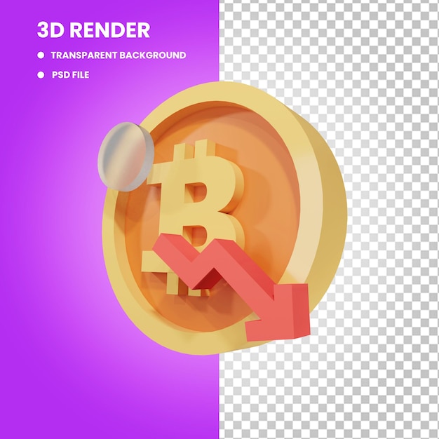 Bitcoin fallende 3d-render-illustration isoliert