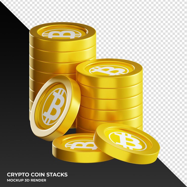 PSD bitcoin gold btg coin stacks cryptocurrency 3d render ilustración