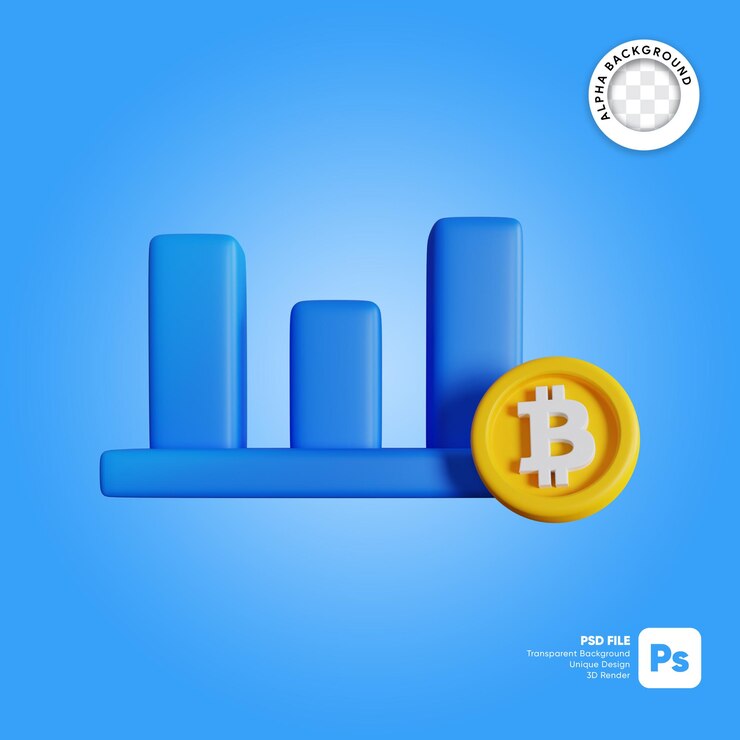 PSD bitcoin gráfico alcista ilustración 3d