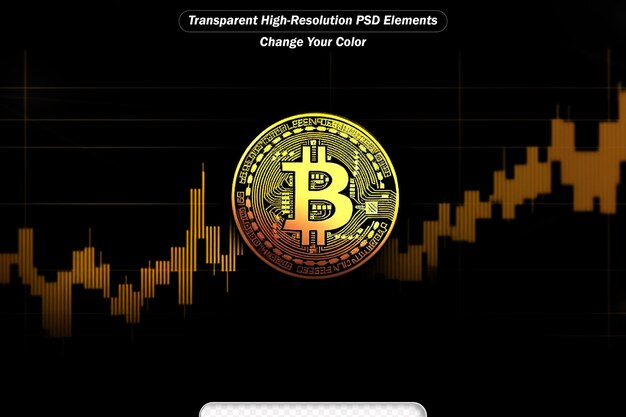 Bitcoin con gráfico de inversión renderización de ilustración en 3d