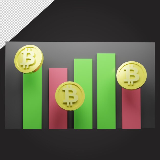 bitcoin con gráfico subir y bajar renderizado 3d